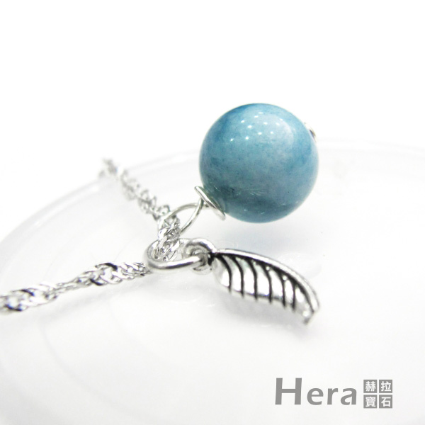 Hera925純銀手作天然拉利瑪石羽毛項鍊/鎖骨鍊