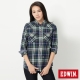 EDWIN 雙口袋休閒短版長袖襯衫-女-綠色 product thumbnail 1