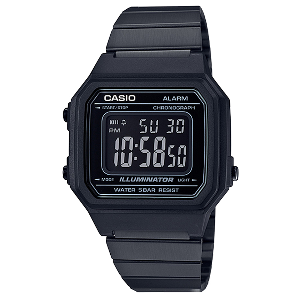 CASIO 復古文青風大型數字數位錶(B-650WB-1A)黑x黑面41.2mm