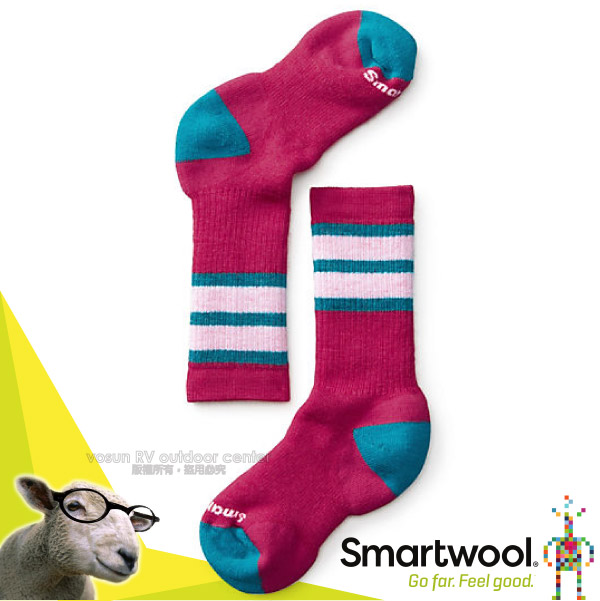 【美國 SmartWool】美麗諾羊毛 兒童健行中級避震條紋中長襪(2入)_魔藥紅