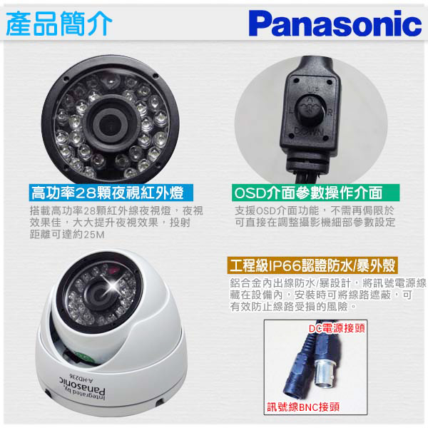 監視器攝影機 - KINGNET Panasonic國際牌HD1080P夜視紅外線半球