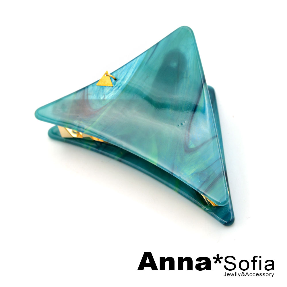 AnnaSofia 三角垂墜彩石華紋 純手工中型髮抓髮夾(藍綠系)