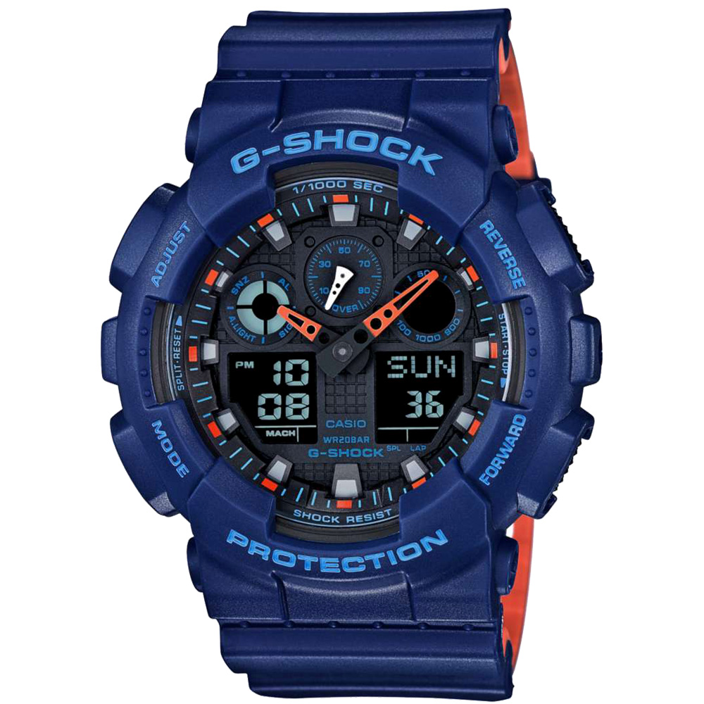 CASIO卡西歐 G-SHOCK特別版玩色雙顯錶-藍/51mm(GA-100L-2ADR)