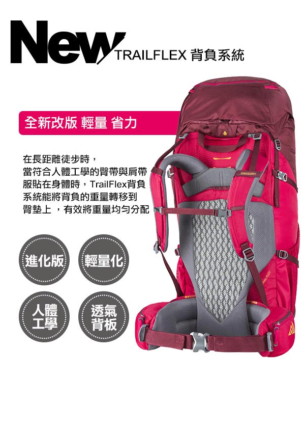 Gregory AMBER 60L 登山背包 女 辣椒紅