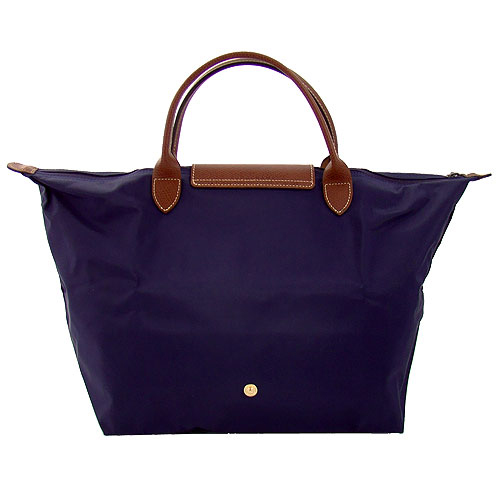 Longchamp深藍色咖啡色皮飾邊折疊水餃包(中)