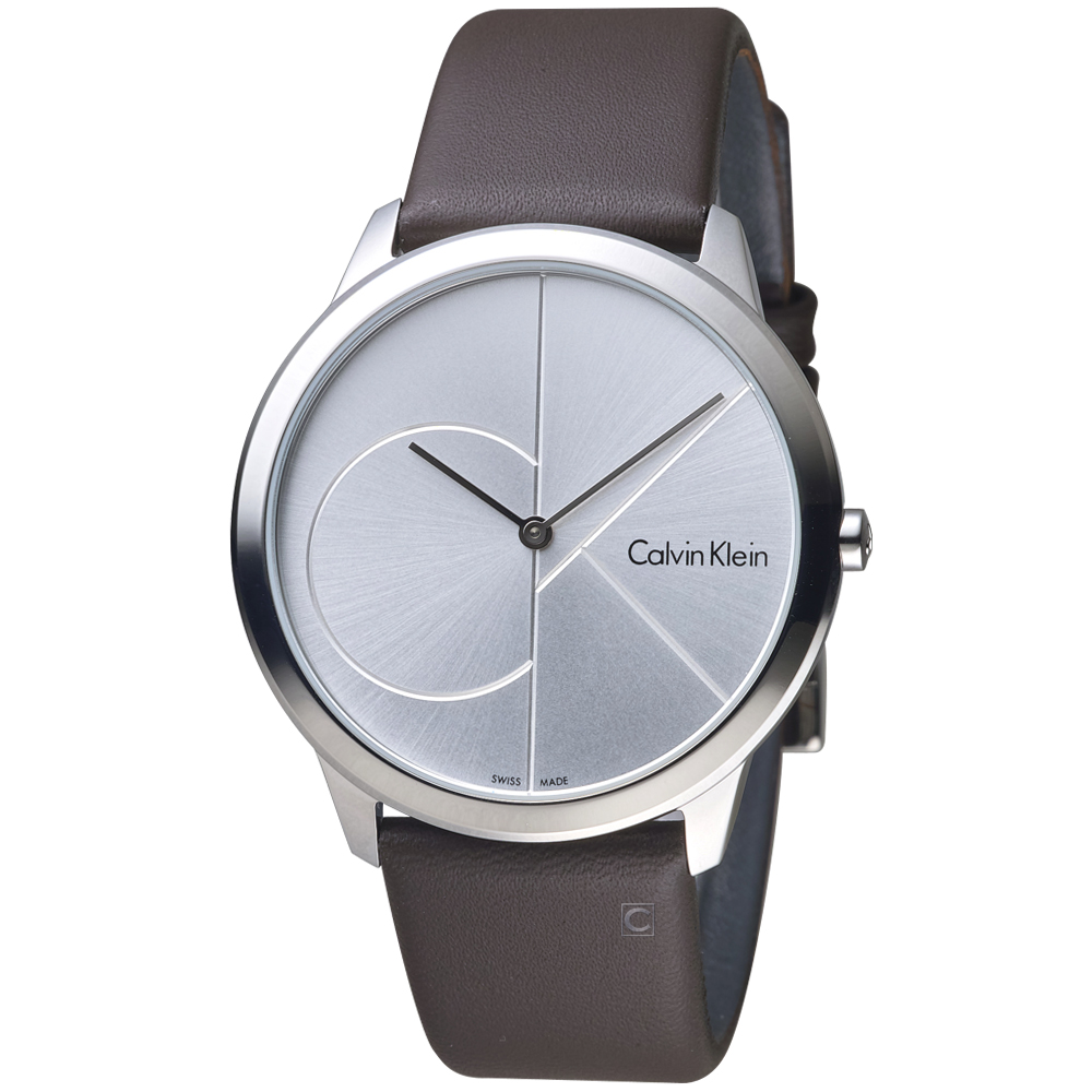 Calvin Klein minimal  大 ck 簡約時尚腕錶-白x咖啡/40mm