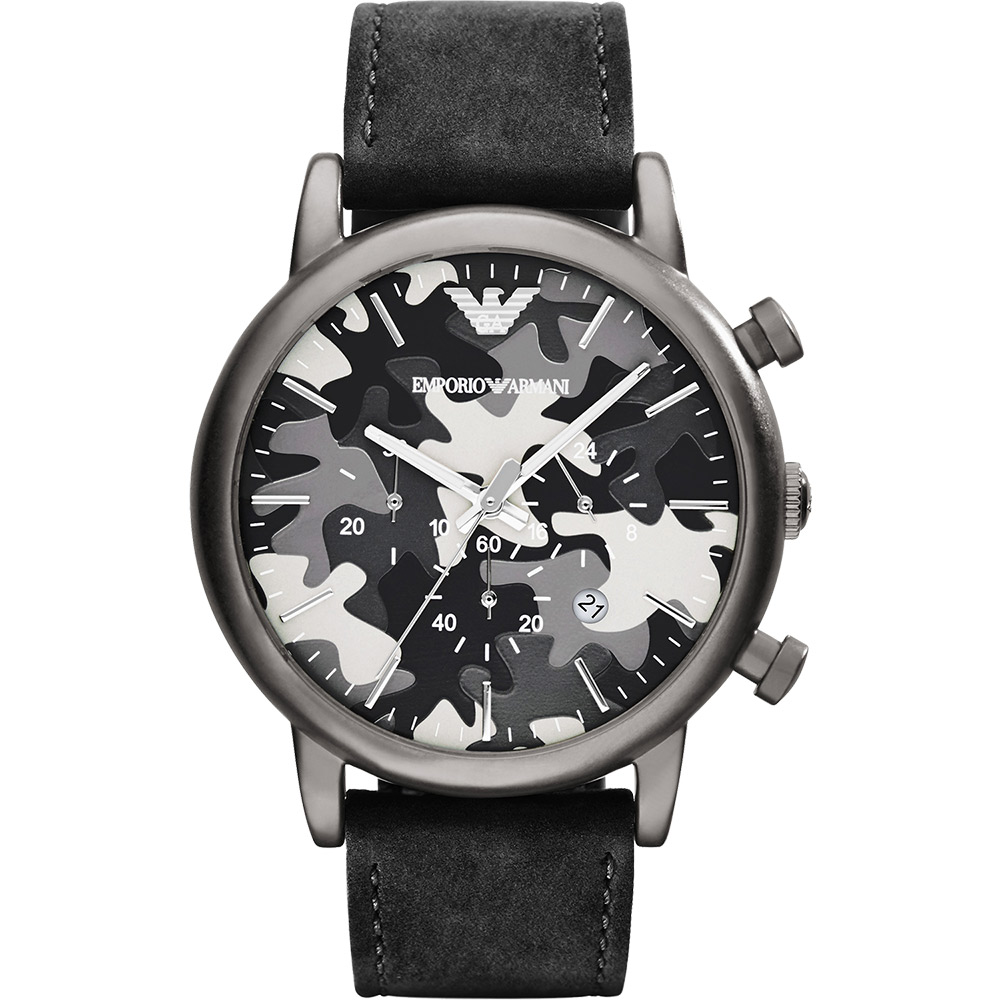 ARMANI Classic 軍迷彩式風格計時腕錶-黑/46mm