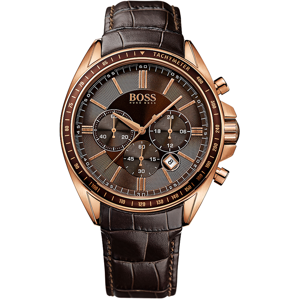 Hugo Boss 英倫爵士計時腕錶-咖啡x玫瑰金框/46mm