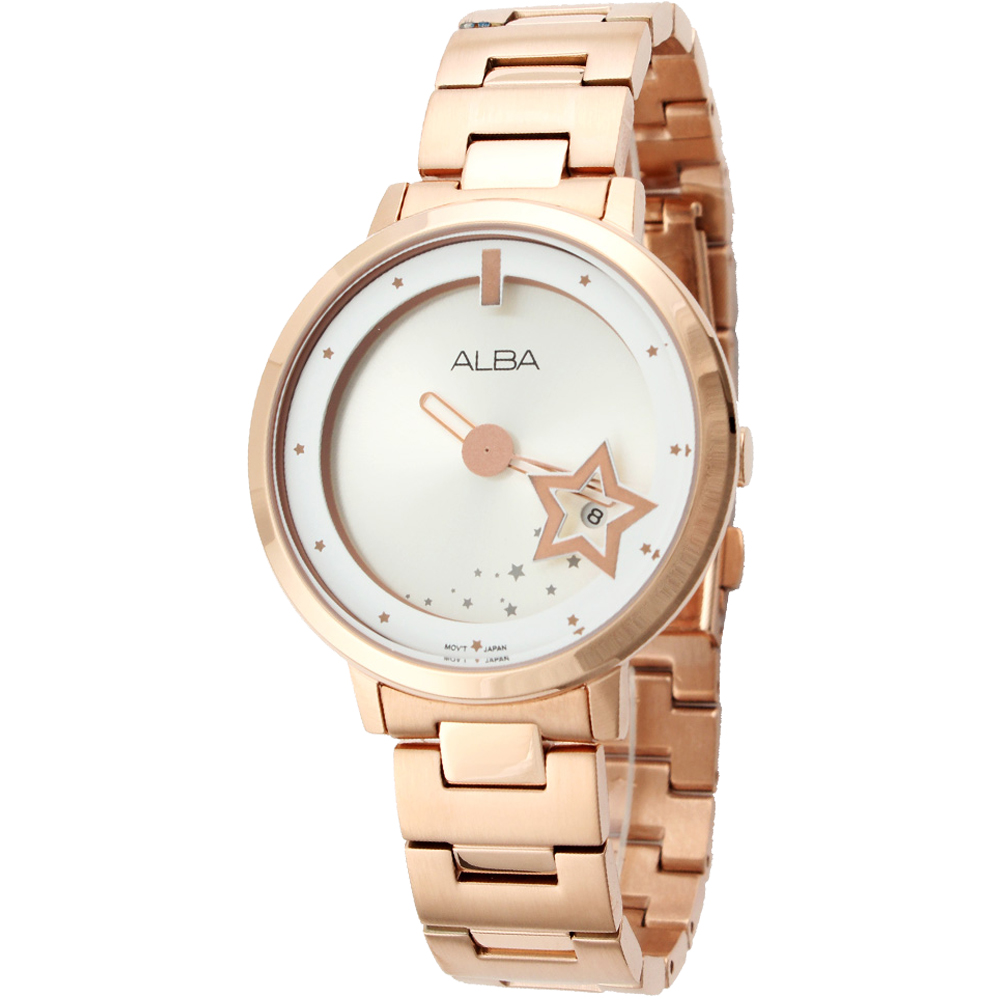 ALBA 時尚星星浪漫淑女腕錶(AG8366X1)-白玫瑰金/38mm
