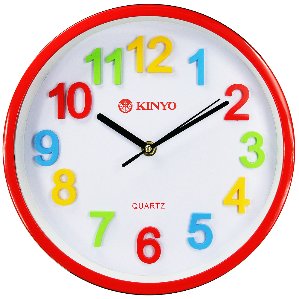 KINYO圓形立體彩字10吋掃秒靜音掛鐘(CL-128)