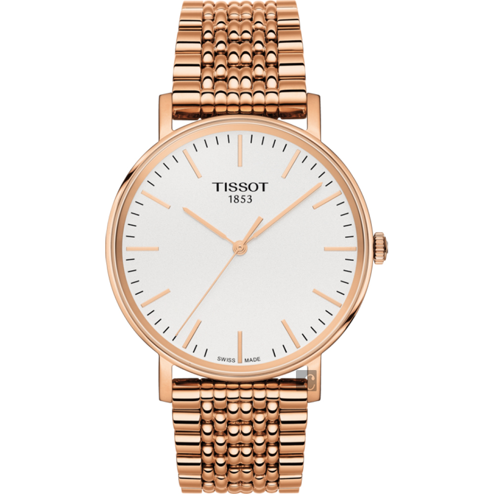 TISSOT 天梭 官方授權 Everytime 經典雋永腕錶-銀x玫瑰金/38mm