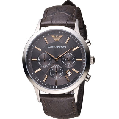 EMPORIO ARMANI 紳士品味時尚腕錶 -咖啡x黑/43mm