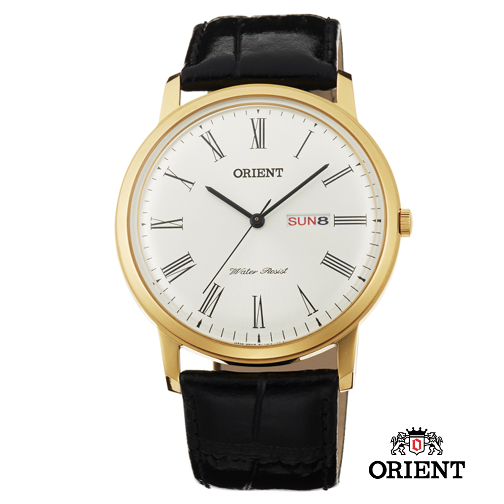 ORIENT 東方錶 CLASSIC DESIGN系列 羅馬數字日期星期顯示石英錶 金色