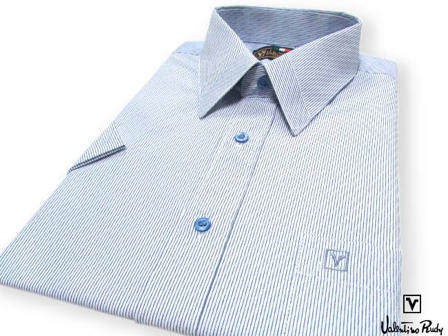 Valentino Rudy范倫鐵諾.路迪-短袖襯衫-藍色細直條