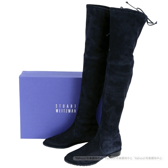Stuart Weitzman LOWLAND 抽繩麂皮過膝長靴(深藍色)