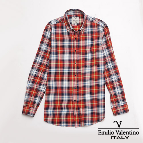 Emilio Valentino 范倫提諾水洗格紋襯衫-紅