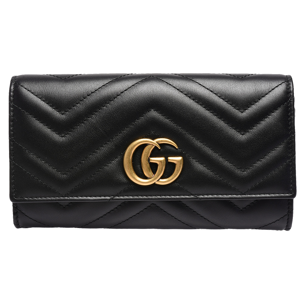 GUCCI GG Marmont絎縫紋牛皮金屬雙G LOGO長夾(黑) product image 1