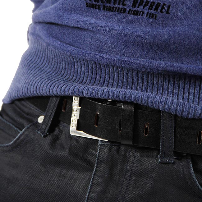 OBHOLIC 黑色牛皮皮帶腰帶 白鋼色