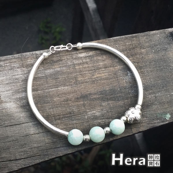 Hera 925純銀手作天然天河石圓珠梅花手環/手鍊