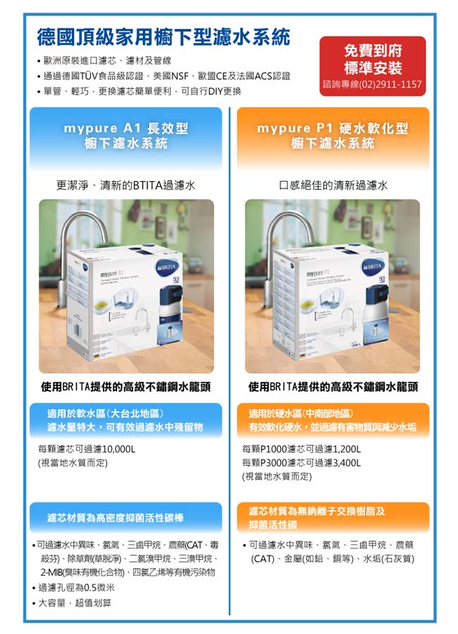 德國BRITA A1000 長效櫥下型濾芯