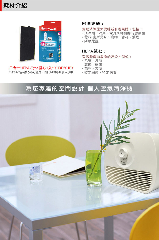 限時結帳9折！美國Honeywell 5坪 個人用空氣清淨機 HHT270WTWD1