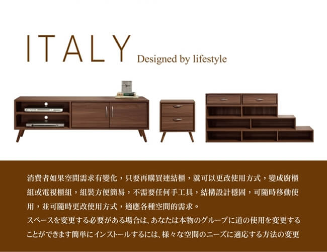 日本直人木業-ITALY淺胡桃280CM電視收納櫃組(280x40x196cm)