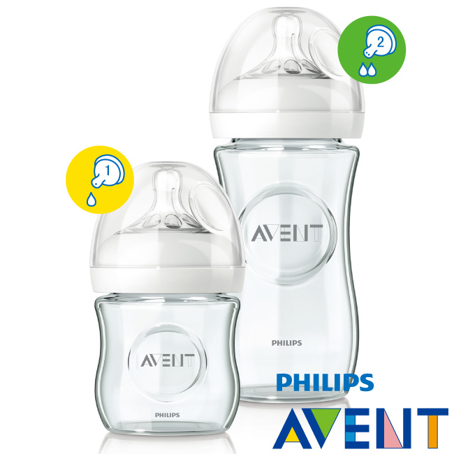 PHILIPS AVENT 親乳感防脹氣玻璃奶瓶組(1大1小)(240ml+120ml)