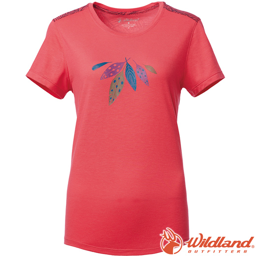 Wildland 荒野 0A61623-25瑪瑙紅 女彈性棉感抗UV印花上衣