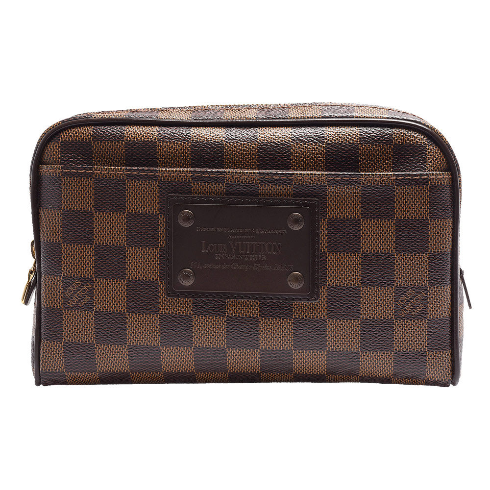 LV N41101 經典Damier棋盤格銅牌LOGO斜背/腰包(咖啡_展示品)