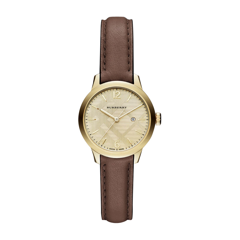 BURBERRY The Classic Round 英倫時尚女錶-金x咖啡/32mm