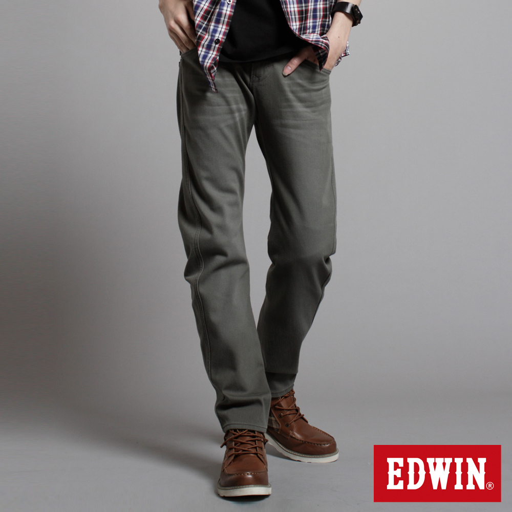 【EDWIN】衝鋒魔力 W-F EF迷彩窄直筒保溫褲-男款(橄欖綠)