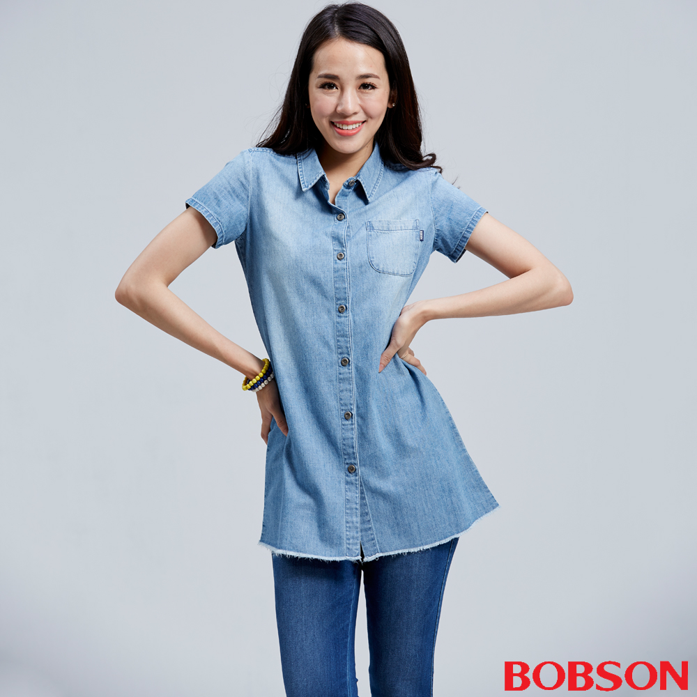 BOBSON 女款牛仔長版襯衫