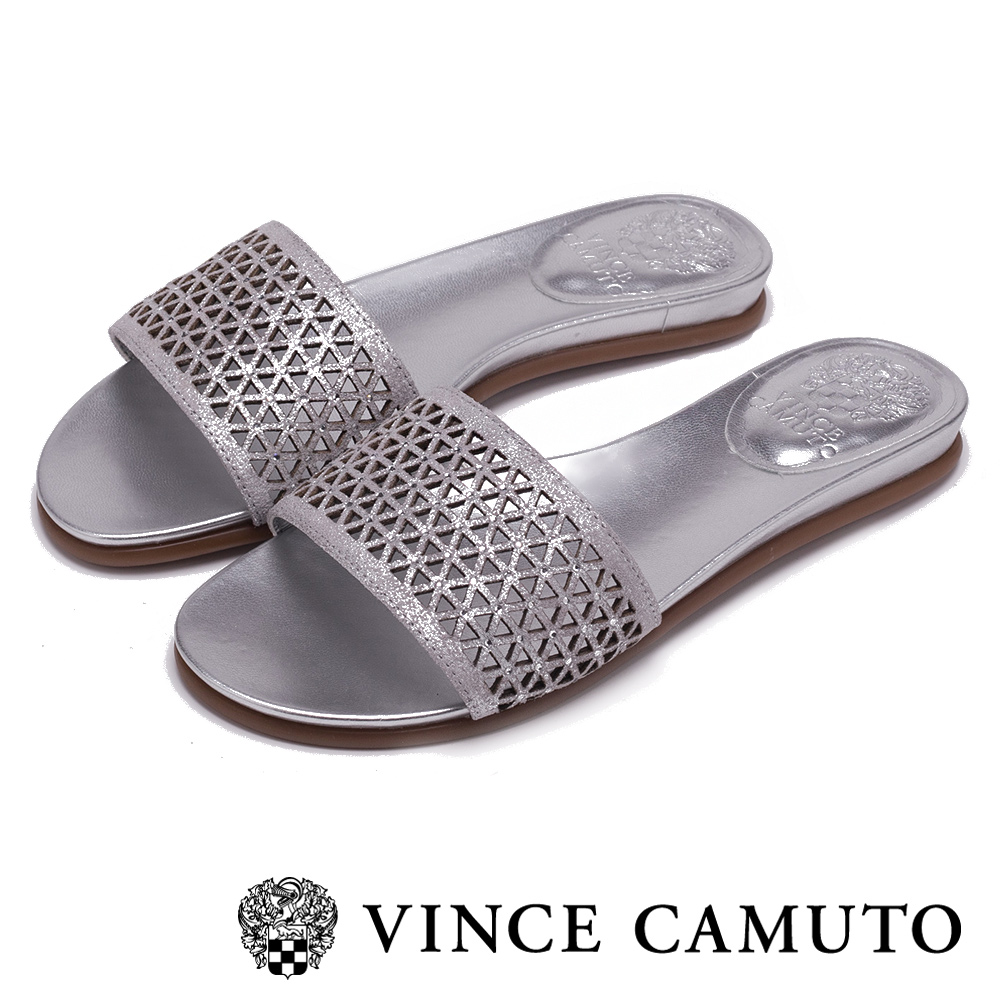 Vince Camuto 幾何簍空寬版一字拖鞋-銀色