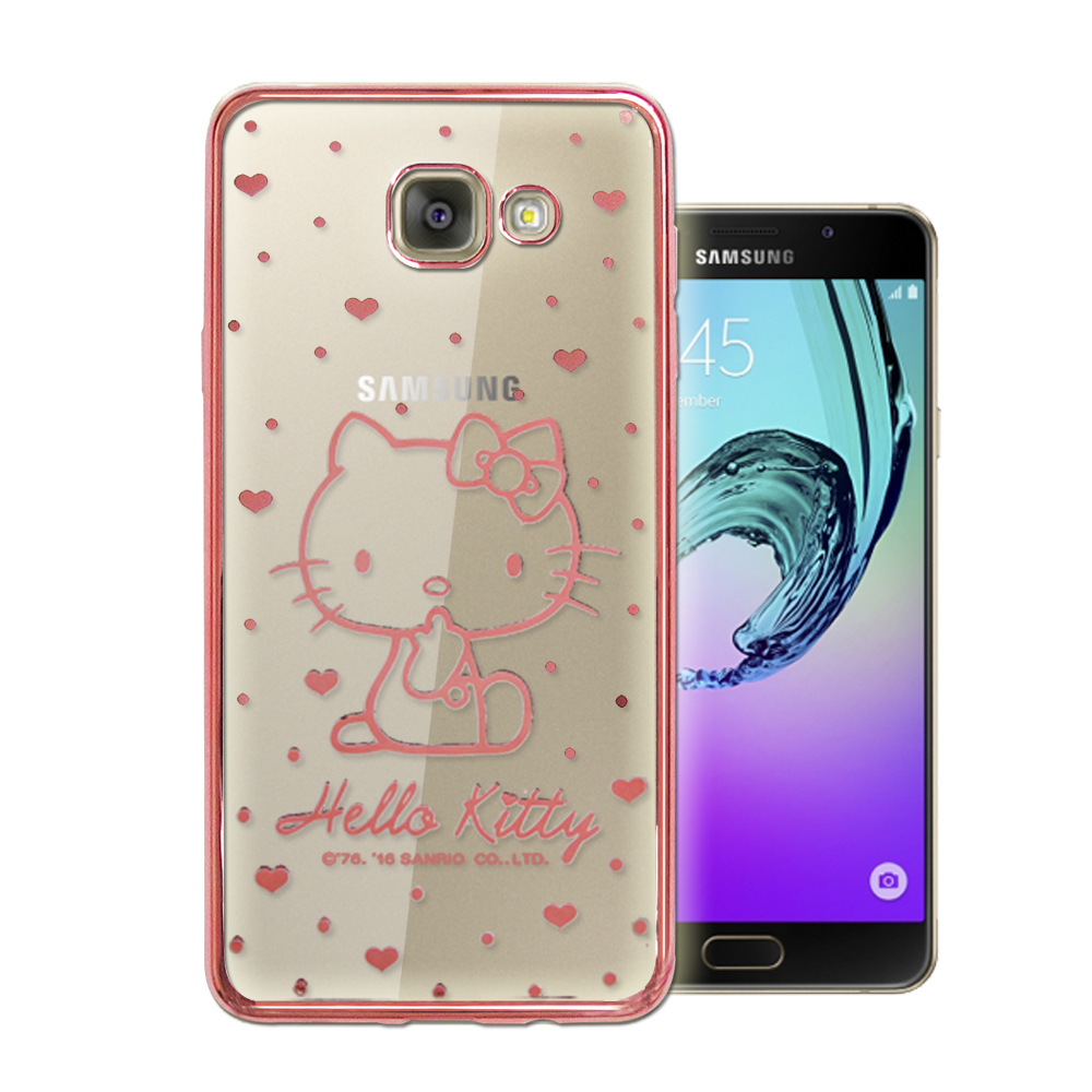 三麗鷗Kitty Samsung Galaxy A5(2016)雷雕電鍍手機殼(愛心-粉)