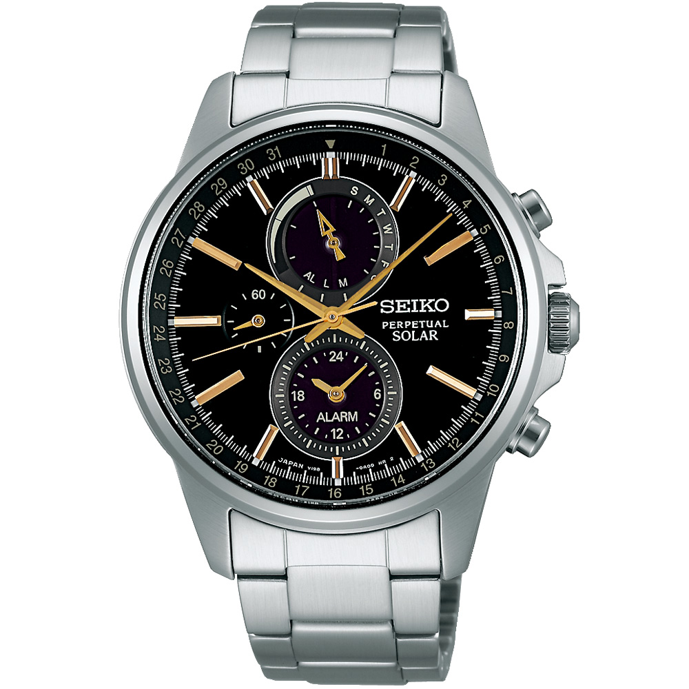 SEIKO SPIRIT 太陽能三眼計時動力儲存腕錶(SBPJ007J)-黑/41mm