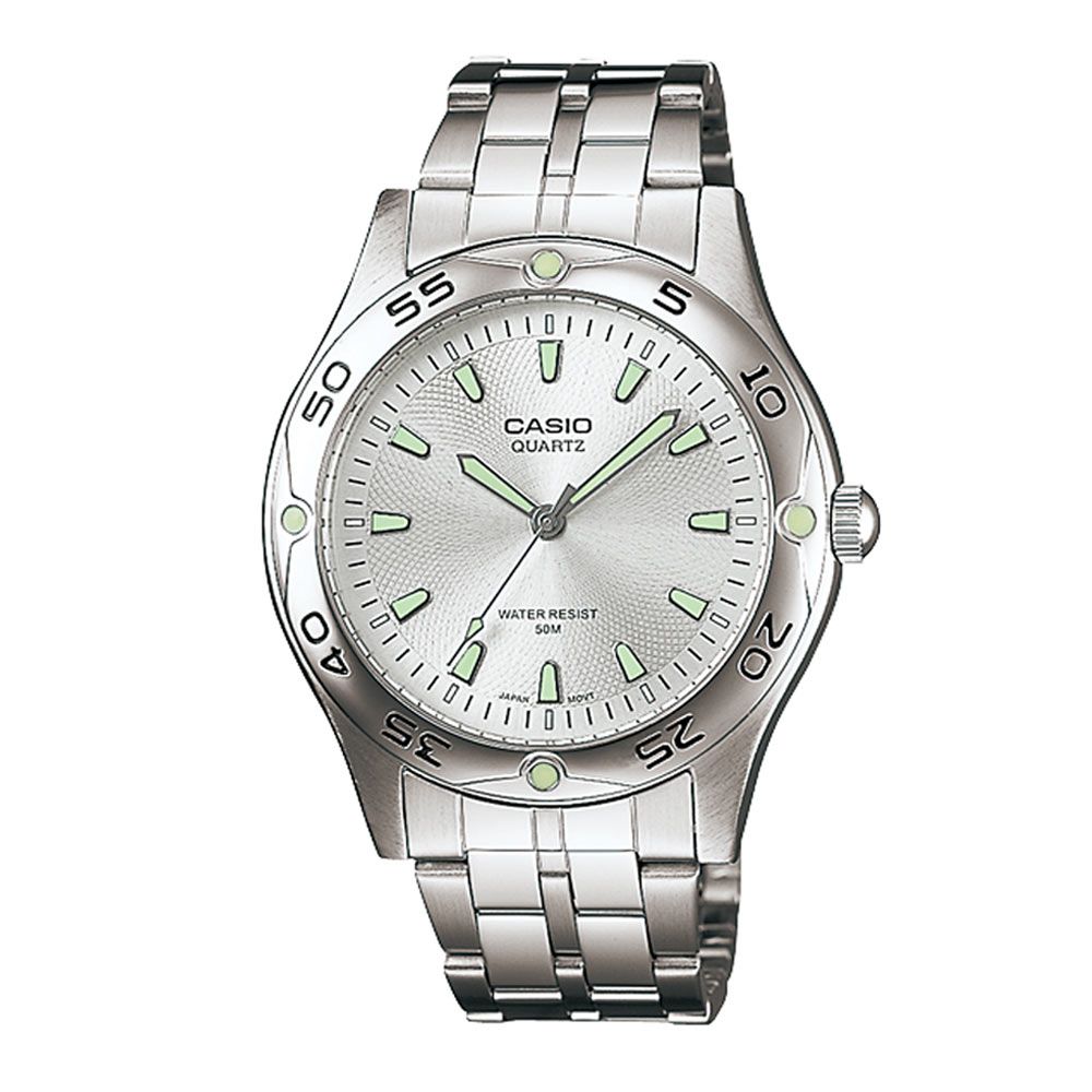 CASIO 時刻夜光時尚不鏽鋼腕錶(MTP-1243D-7A)-銀白/40mm