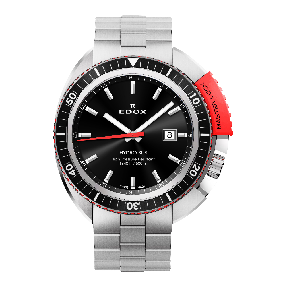 EDOX Hydro Sub 北極潛水500米石英腕錶-黑x紅/46mm