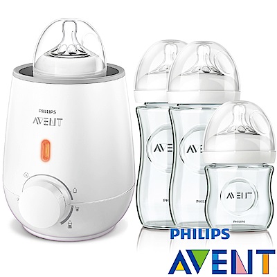 PHILIPS AVENT快速食品加熱器+親乳感玻璃防脹氣奶瓶2大1小