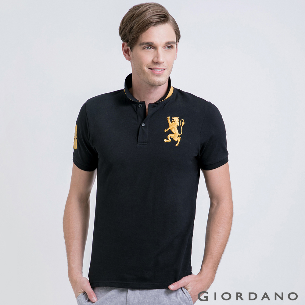 GIORDANO 男裝勝利獅王刺繡POLO衫-31 標志黑色