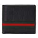 GUCCI 經典Guccissima GG壓紋綠紅綠織帶牛皮折疊短夾(黑) product thumbnail 1