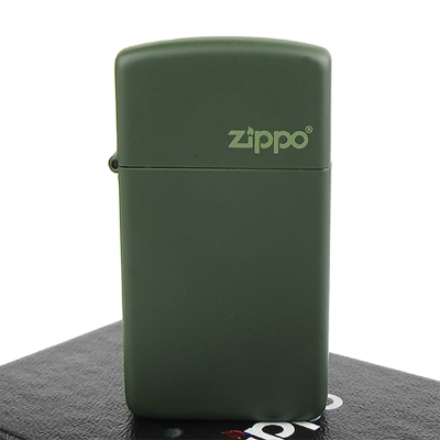 【ZIPPO】美系~LOGO字樣打火機~Green Matte軍綠烤漆-窄版