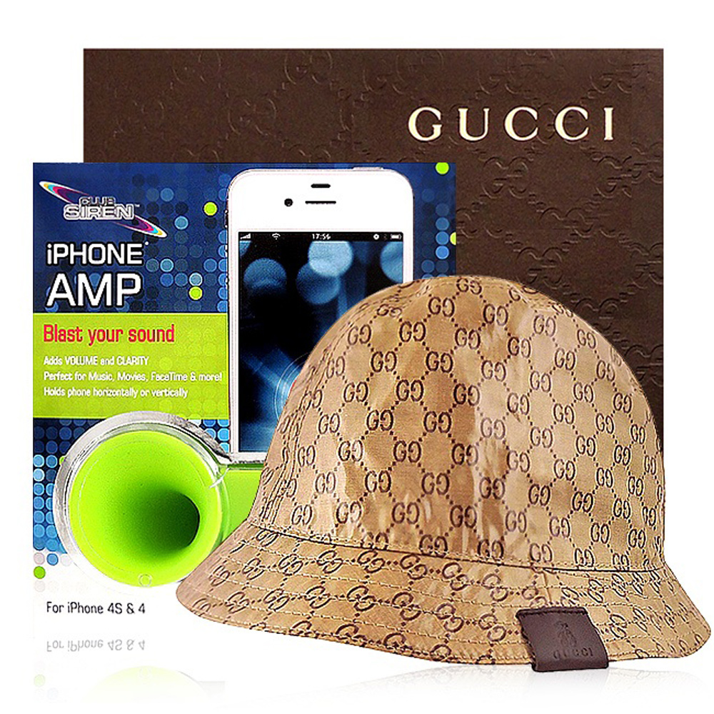 GUCCI 咖啡色雙GKids系列漁夫帽-L+CLUB SIREN 綠色揚聲器