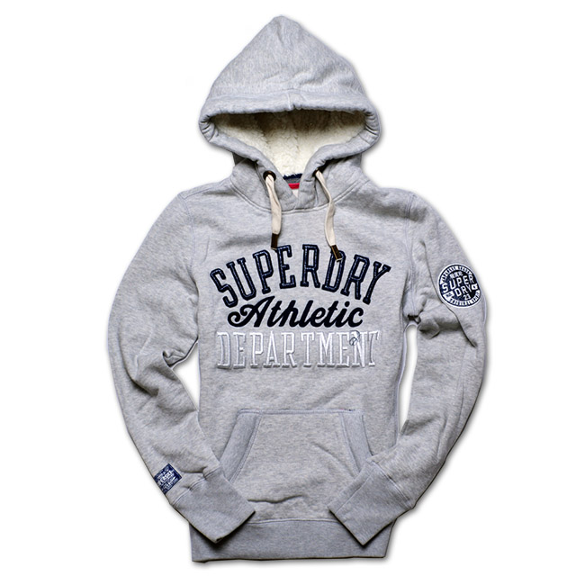 Superdry 極度乾燥 貼布刺繡刷毛長帽T-灰