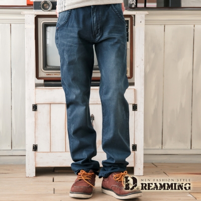 Dreamming 日系刷色抓痕造型口袋單寧中直筒褲