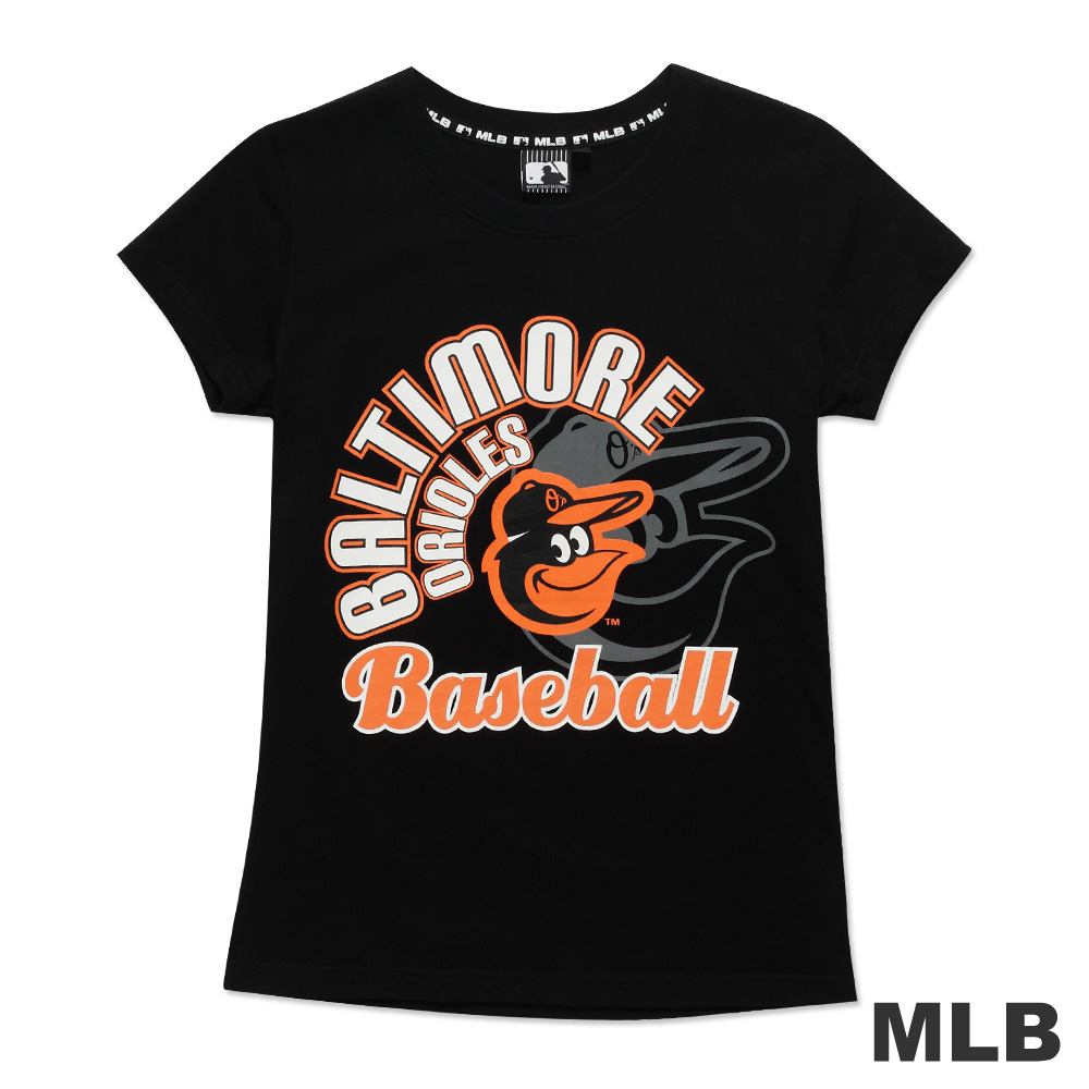 MLB-巴爾的摩金鶯隊雙LOGO疊印短袖T恤-黑(女)
