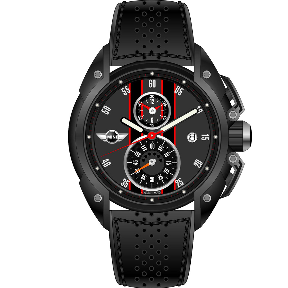 MINI Swiss Watches MINI-16 跑旅時尚計時腕錶-黑/45mm