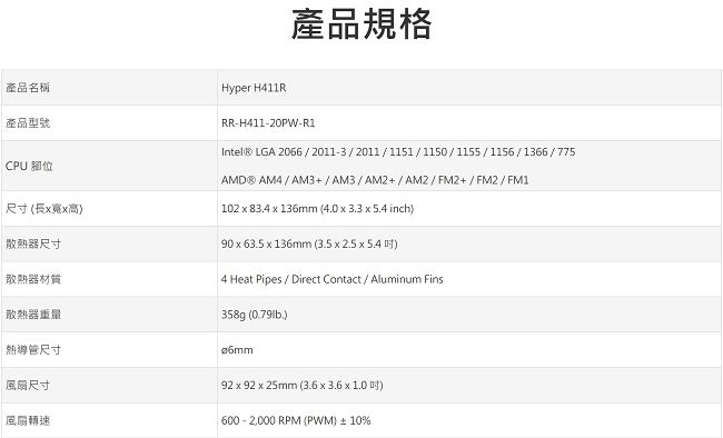 Cooler Master Hyper H411R CPU散熱器