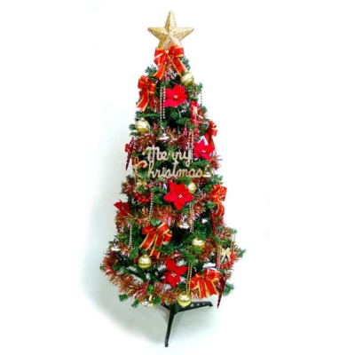 幸福6尺(180cm)一般型綠聖誕樹 (+紅金色系配件)(不含燈)