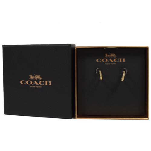 COACH 大C LOGO鑲鑽耳環.金