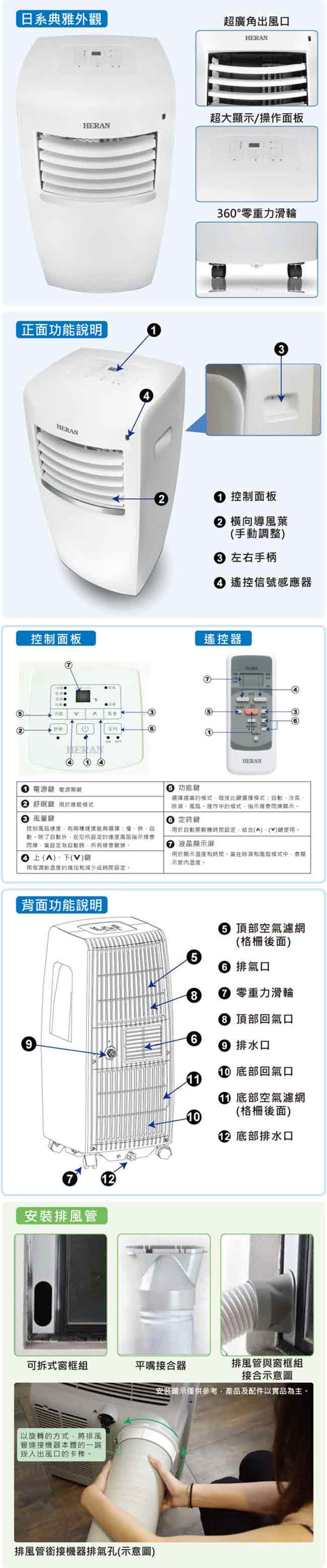 HERAN禾聯 3坪 4機1體 冷氣/除濕/乾衣/風扇 移動式空調 (HPA-23M)